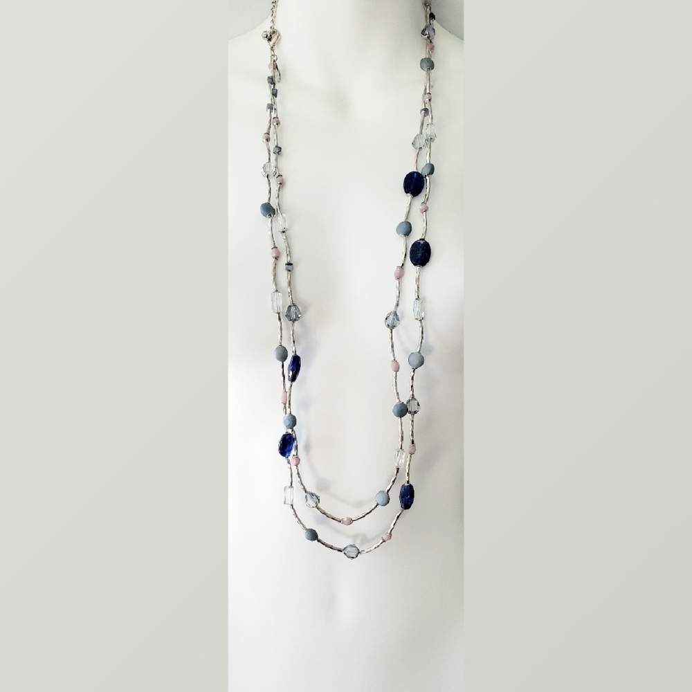 Chico's Shades of Blue Double Stranded Beaded Necklace New with Tags